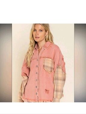 POL Pink Plaid Oversized Small Button Down Shirt